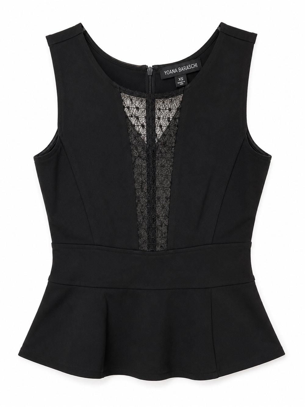 Yoana Baraschi Black Mesh Peplum Top XS BNWT $148 Made USA